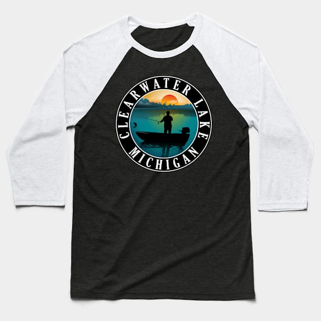 Clearwater Lake Fishing Michigan Sunset Baseball T-Shirt by BirdsEyeWorks